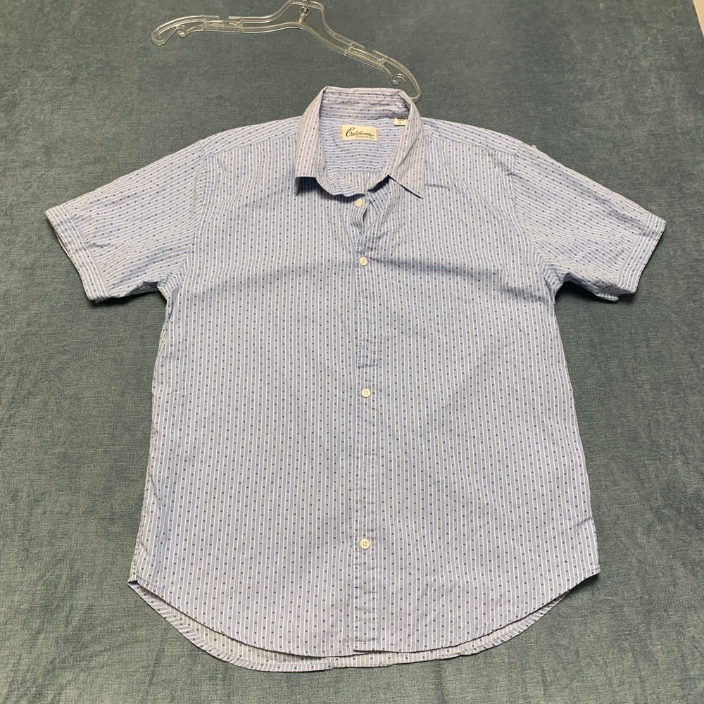 California Shirt Mens Large Blue White Striped Short Sleeve Button-Up Casualwear